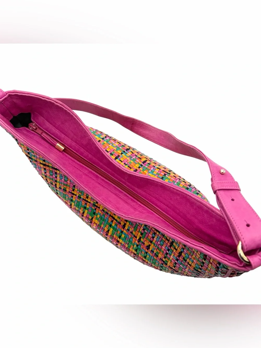 Vintage Valentino Garavani Multicolor Woven Leather Hobo Crossbody Bag